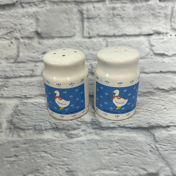 Vintage Ceramic Salt & Pepper Shaker Set Duck Goose Blue Country W.A. 1987 - Picture 3 of 5